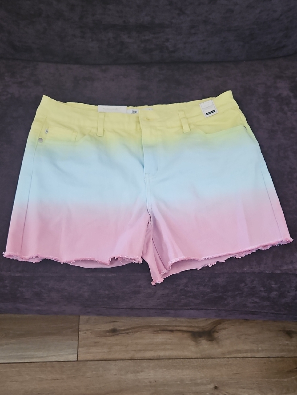 Judy Blue Pastel Ombre Denim Shorts - Yellow, Blue, Pink